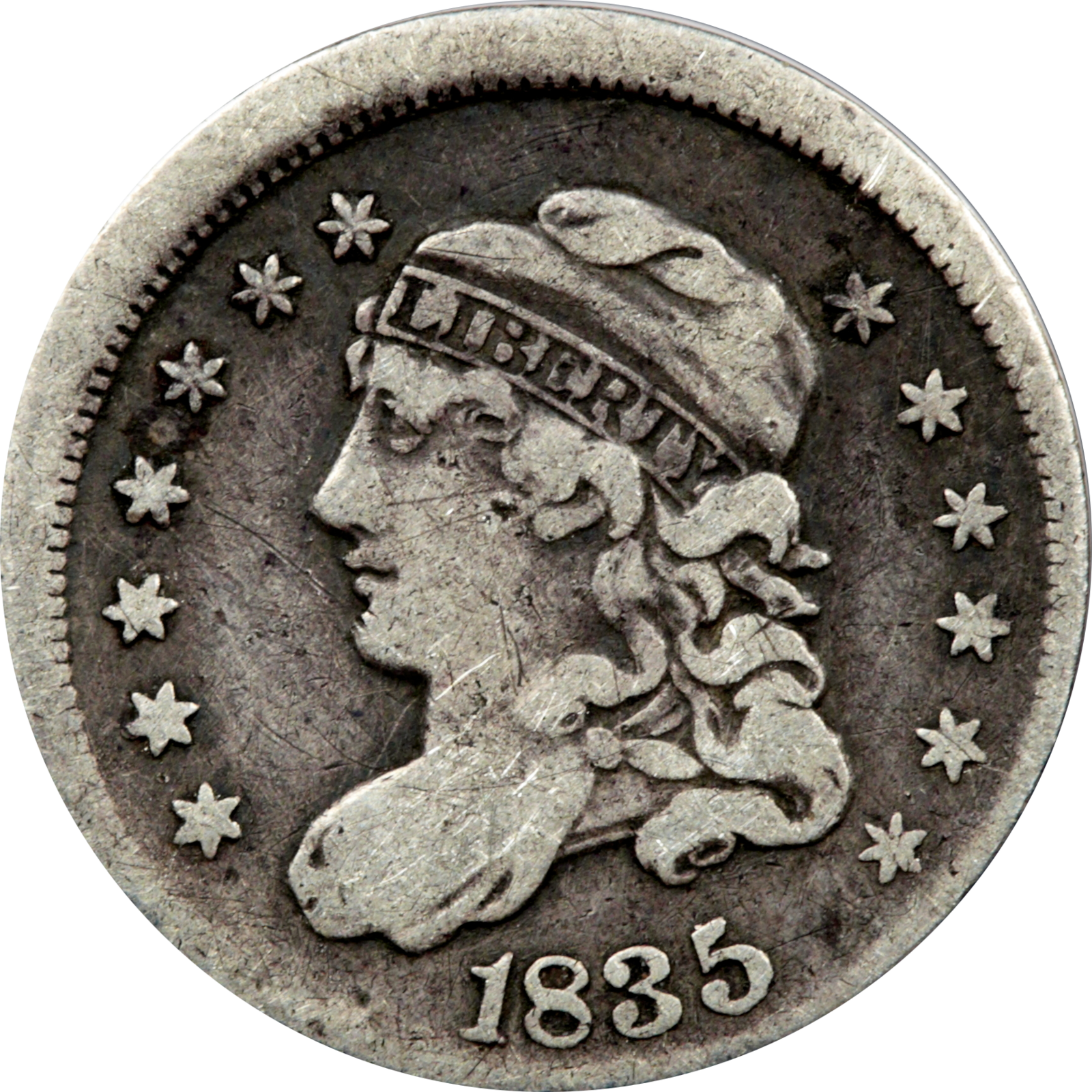 1835 LM-2 F15 Broadstruck Railroad Rim Raw Obverse