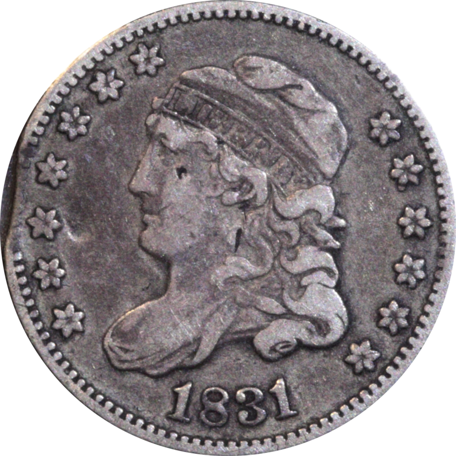 1831 LM-6 VF25 Raw Rim Clip Obverse