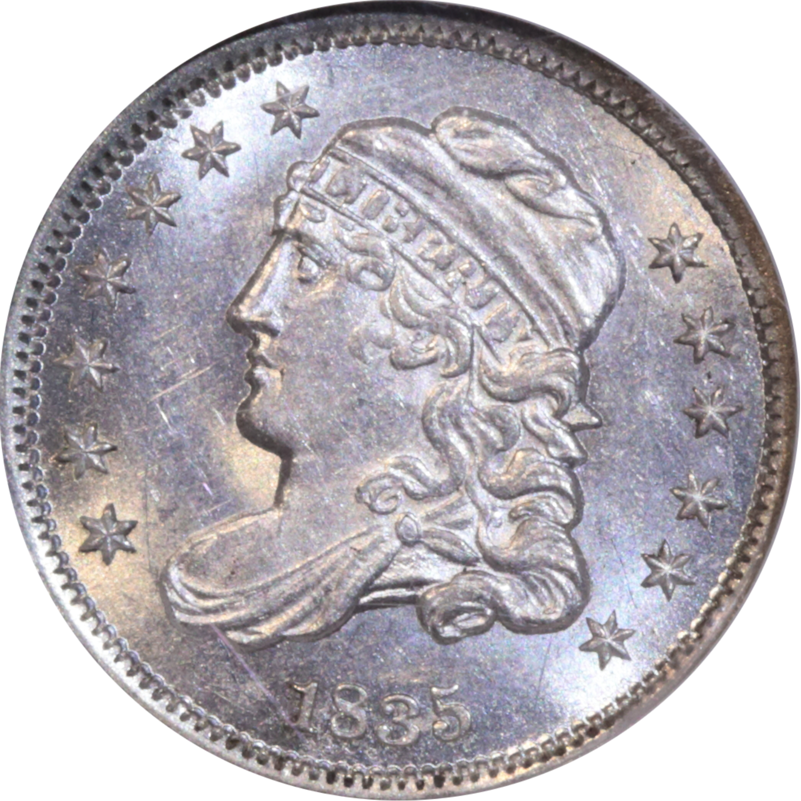 1835 LM-10 MS62 NGC Unfilled S2 Obverse